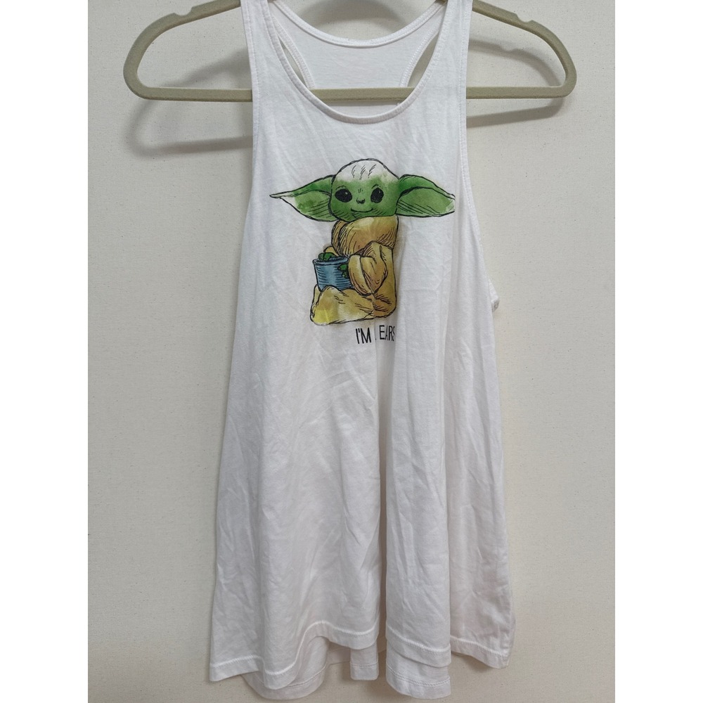 Her Universe Star Wars Baby Yoda Grogu Im All Ears White Racerback Tank Top L